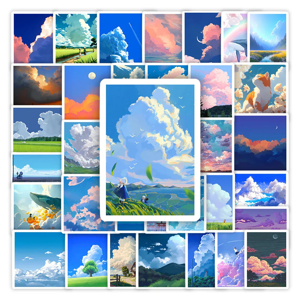 Flaming Cloud Illustration Stickers Aesthetic Arts DIY Kids Toys Gift Decorative Decal for Scrapbook Laptop Bottles Waterproo (ONLINE ORDER ONLY)