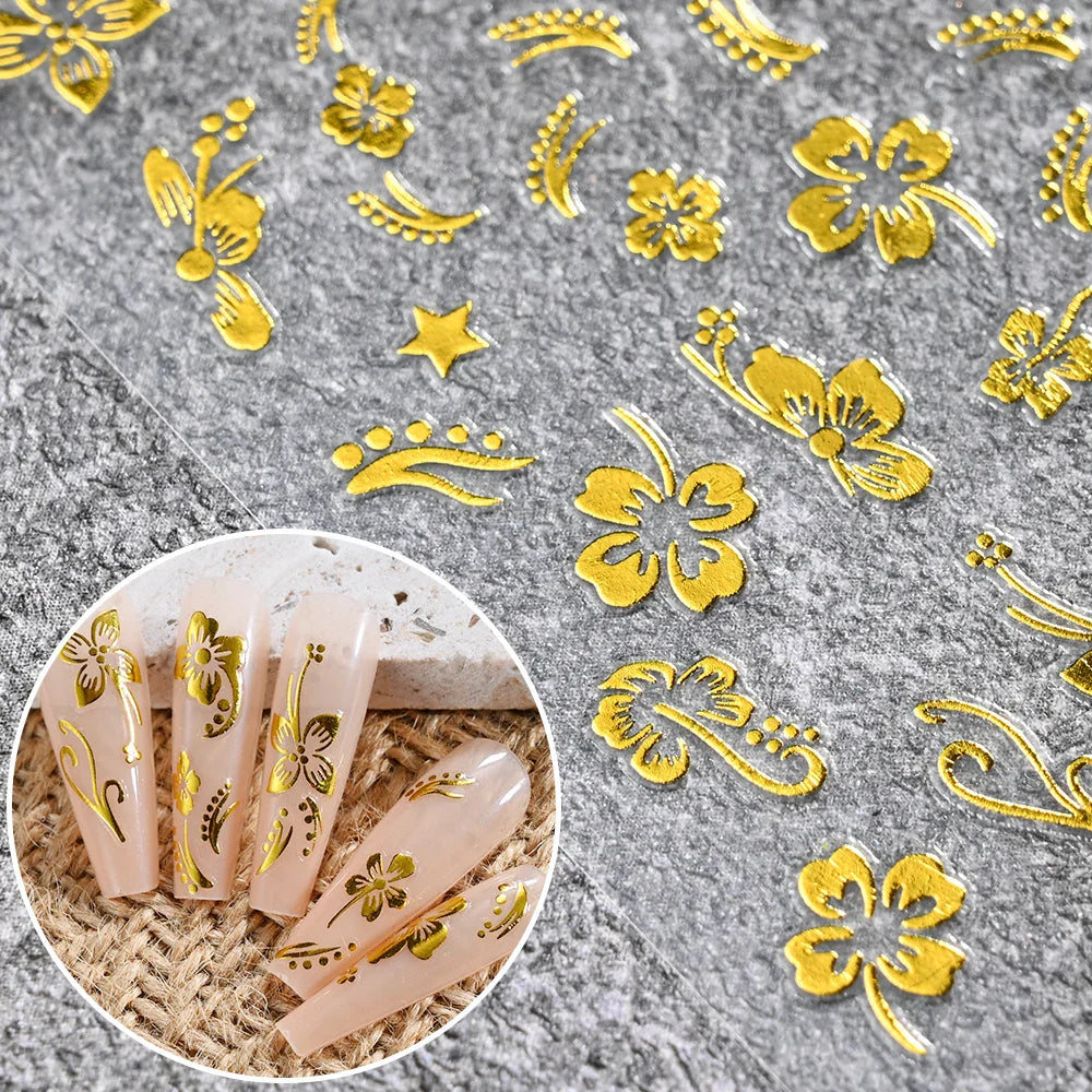 5/8Pcs 3D Hawaiian Flowers Nail Art Stickers Summer Decors with Tropical Leaves Slider Vibrant Pink & White Flowers for Parties* (ONLINE ORDER ONLY)