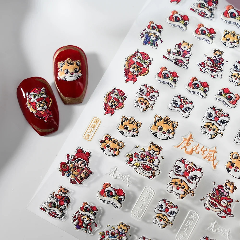 1pcs Cute Good Luck Lion Head Nail Art Sticker Chinese New Year 2025 Nail Decal 5D Reliefs Self Adhesive Design Decoras Decals * (ONLINE ORDER ONLY)