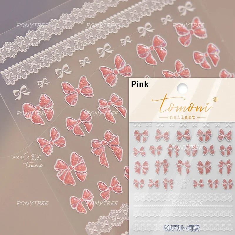 Retro Lace Gird Bowknot Love Heart Flower Leaves Fabric Art Photo Frame Embossed Self Adhesive Nail Art Stickers Manicure Decals (ONLINE ORDER ONLY)