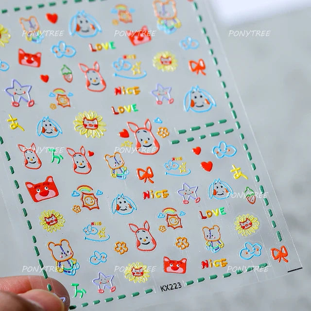 Flower Star Sun Grid Line Interesting Graffiti Tulip Cherry Apple Fruit Dot Painting Adhesive Nail Art Stickers Manicure Decals (ONLINE ORDER ONLY)