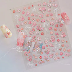 Peach Blossom Gradual Pink Petal Flower Line Bowknot Hot Stamping Halo Dyeing Delicate Adhesive Nail Art Sticker Manicure Decals (ONLINE ORDER ONLY)