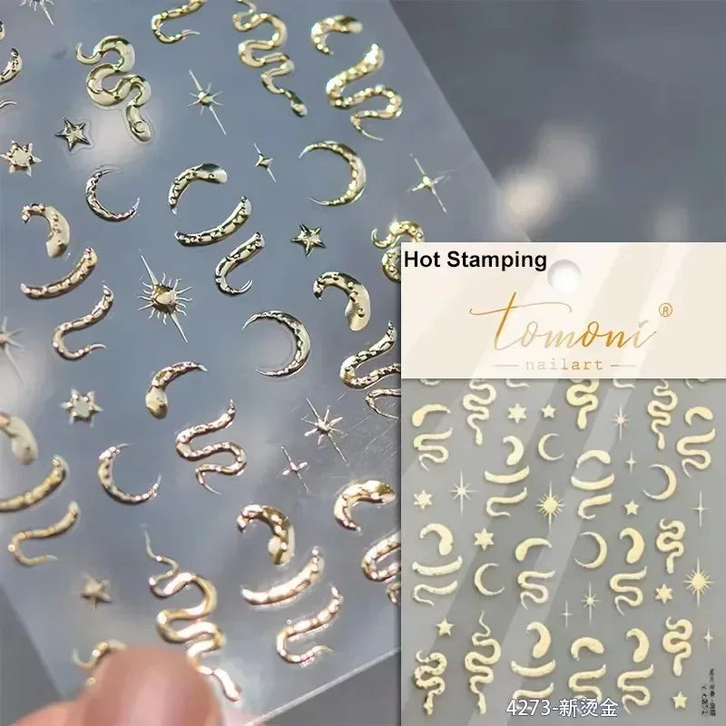 Metal Snake Flower Pattern Stars Eye Pot Moon Butterfly Story Retro Meteor Candle Hourglass Nail Art Sticker Manicure Tool Decal (ONLINE ORDER ONLY)