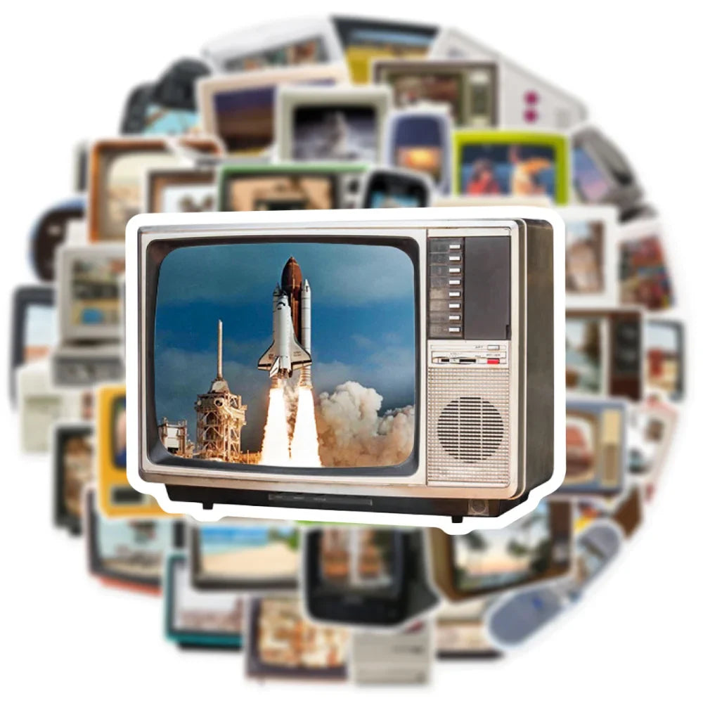 10/50Pcs Vintage TV and Computer Stickers Cartoon Graffiti Stickers Laptop Luggage Scrapbook Diary Phone Guitar Sticker Kid Toy (Online Order Only)