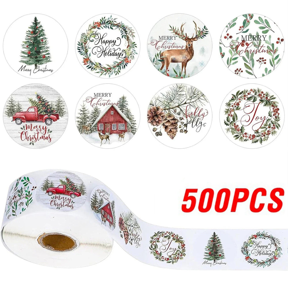 100-500pcs Merry Christmas Stickers 1 inch Self-adhesive Holiday Stickers For Christmas Decors Wedding Party Cards Label (Online Order Only)