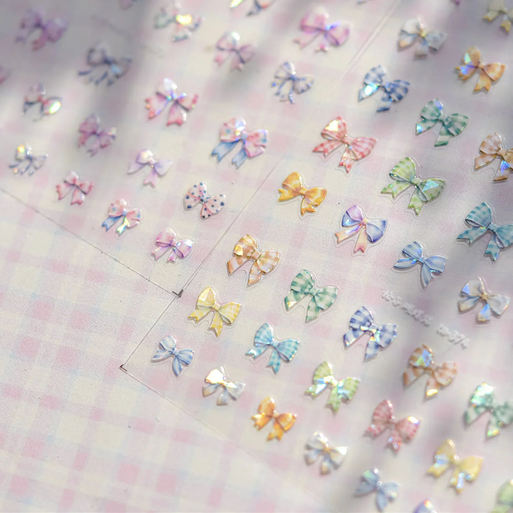 Colourful Grid Bowknot Charming Silk Ribbon Tie Chic 5D Self Adhesive Nail Art Sticker Sparkle Crystal Rhinestone Manicure Decal (ONLINE ORDER ONLY)