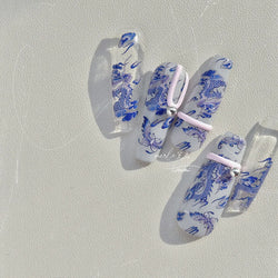 Retro Embroidered Dragon Red Pink Blue White Porcelain Chinese 3D Embossed Relief Self Adhesive Nail Art Stickers Manicure Decal (ONLINE ORDER ONLY)