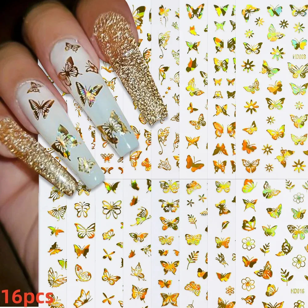 12pcs 3D Golden Glitter Heart Love Nail Stickers Valentine Self Adhesive Cute Cartoon Decal Geometry Slider Manicure Decoration* (ONLINE ORDER ONLY)