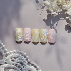 Gird Lace Bowknot Love Heart Flower Fabric Printing Frame Bow Tie Rococo Pattern Daisy Tender Nail Art Stickers Manicure Decals (ONLINE ORDER ONLY)