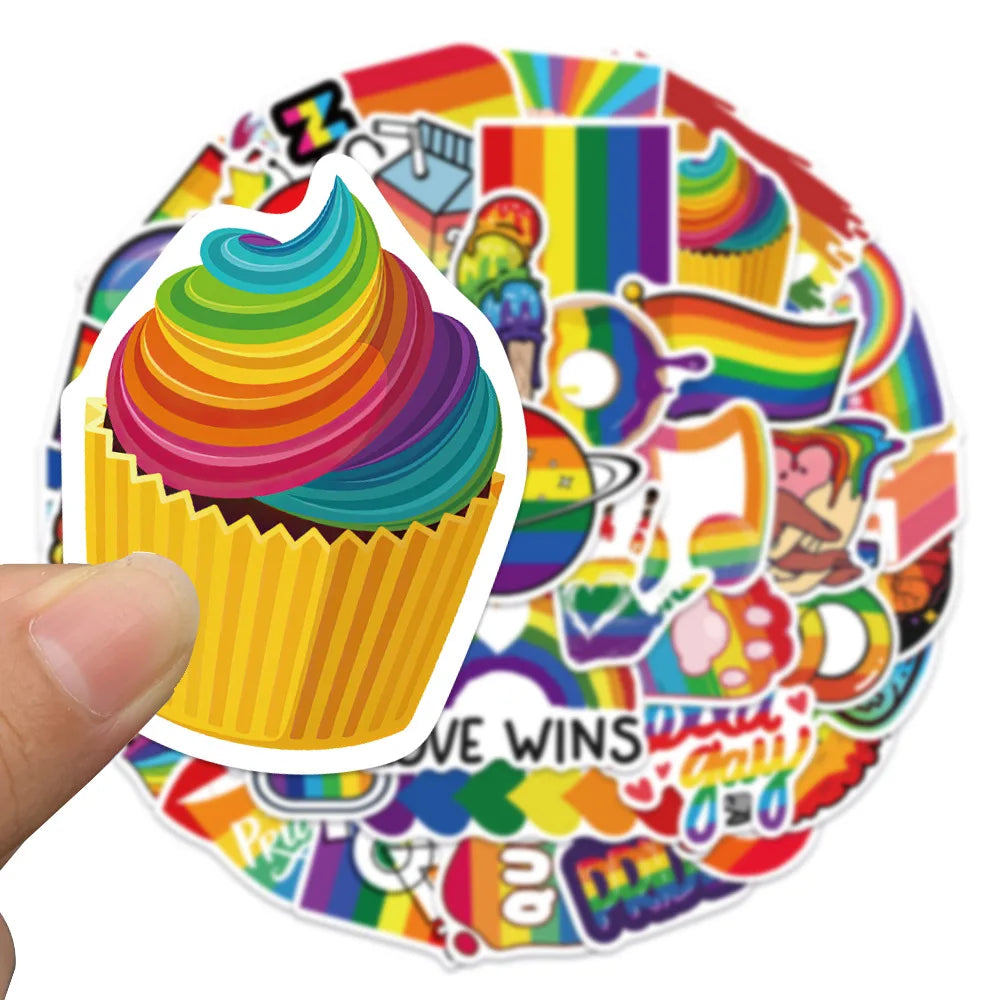 10/30/50Pcs Colorful Rainbow Funny LGBT Gay Pride Stickers On Skateboard Guitar Motorcycle Car Scrapbooking Laptop Suitcase Toys (ONLINE ORDER ONLY)