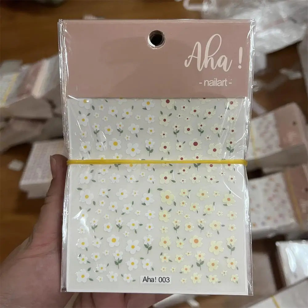 Japanese Style Little Daisy 3D Nail Stickers Summer White Florals Petals Flowers Back Glue Decals Cute Five Petals Manicure Tips (ONLINE ORDER ONLY)