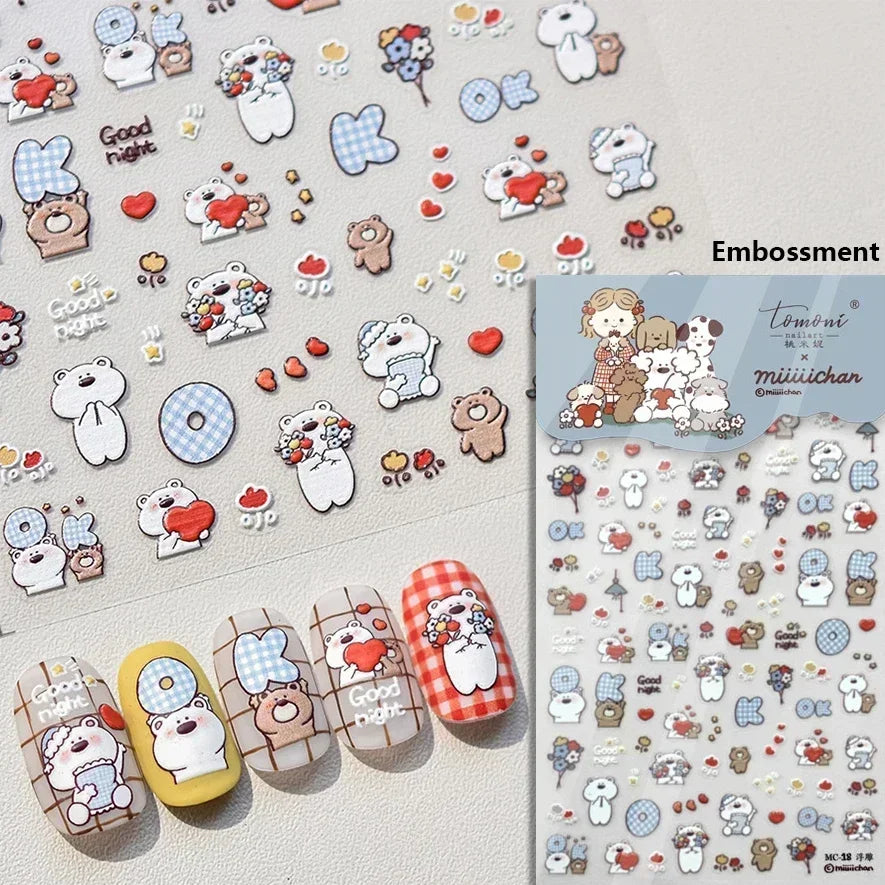 Bowknot Bear Cake Chocolates Food Star Cherry Apple Cook Love Heart Adhesive Nail Art Sticker Rhinestone Reliefs Manicure Decal (ONLINE ORDER ONLY)
