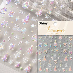 Winter Christmas Crystal Delicate Hexagon Romantic Laser Silver Chic Snowflakes Self Adhesive Nail Art Sticker 5D Manicure Decal (ONLINE ORDER ONLY)