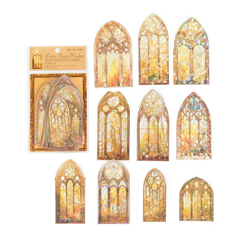 JIANQI 10 Pcs PET Flower Window Stickers Transparent Decorative Decals For Scrapbooking Stick Labels Junk Journal Supplies (Online Order Only)