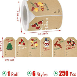 250PCS Christmas Gift Tag Stickers Self-Adhesive for Christmas Presents Labels Sticker Snowmen Xmas Tree Deer Holiday Gift (ONLINE ORDER ONLY)