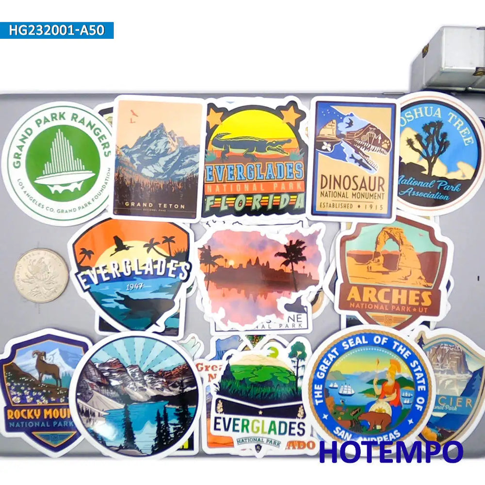 50PCS World Travel Stickers Climbing Camping Hiking Outdoor Adventure Decals for DIY Phone Laptop Luggage Motorcycle Car Sticker (ONLINE ORDER ONLY)