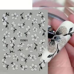 1pcs 5D Floral Nail Art Stickers Acrylic Flowers Decals with Glitter Self-Adhesive Elegant Silver Black Blossoms Theme Nail Art* (ONLINE ORDER ONLY)