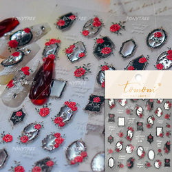 Retro Red Butterfly Snake Rose Flower Evil Eyes Gothic Architecture Cross Dark Self Adhesive Nail Art Stickers Manicure Decals (ONLINE ORDER ONLY)