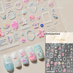 Cute Bear Teddy Birthday Party Maillard Bear Cake Flower Bouquet Lucky Love Heart 5D Adhesive Nail Art Sticker Manicure Decals (Online Order Only)