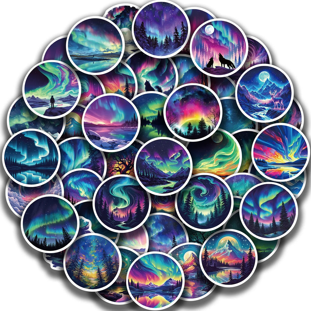 50Pcs Northern Lights Art Cartoon Stickers Mobile Phone Case Luggage Skateboard DIY Decorative Waterproof Stickers For Toy (ONLINE ORDER ONLY)