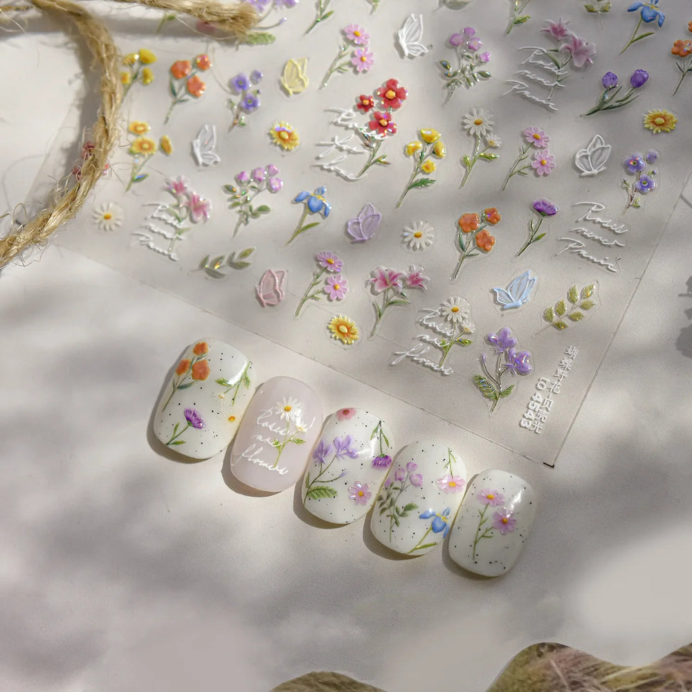 Dried Flower Butterfly Wildflowers Daisy Lily Moth Orchid Garden Self Adhesive Nail Art Stickers Chic Manicure Decals Wholesale (ONLINE ORDER ONLY)