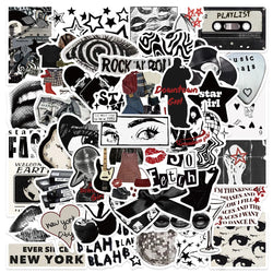 Retro Black & White Y2K Aesthetic Stickers for Luggage, Laptop, Guitar, Phone, Helmet - Waterproof Vinyl Decals (10/30/50PCS) (ONLINE ORDER ONLY)