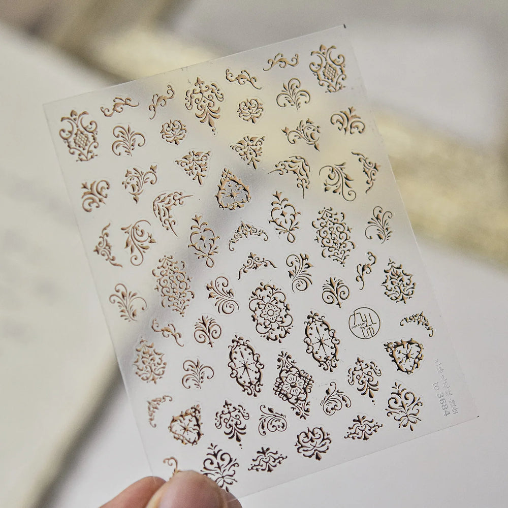 Baroque Figure Flower Totem Geometric Star Love Heart Hot Stamping Embossed Relief Self Adhesive Nail Art Sticker Manicure Decal (ONLINE ORDER ONLY)