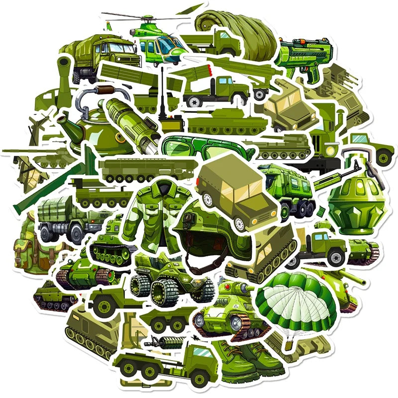 10/30/50PCS Green Military Affairs PVC Sticker Aesthetic DIY Decoration Scrapbooking Stationery School Supplies for Kids (ONLINE ORDER ONLY)
