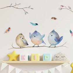 Watercolor Cartoon Bird Leaves Wall Stickers for Kids Nursery Room Decals (Online Order Only)