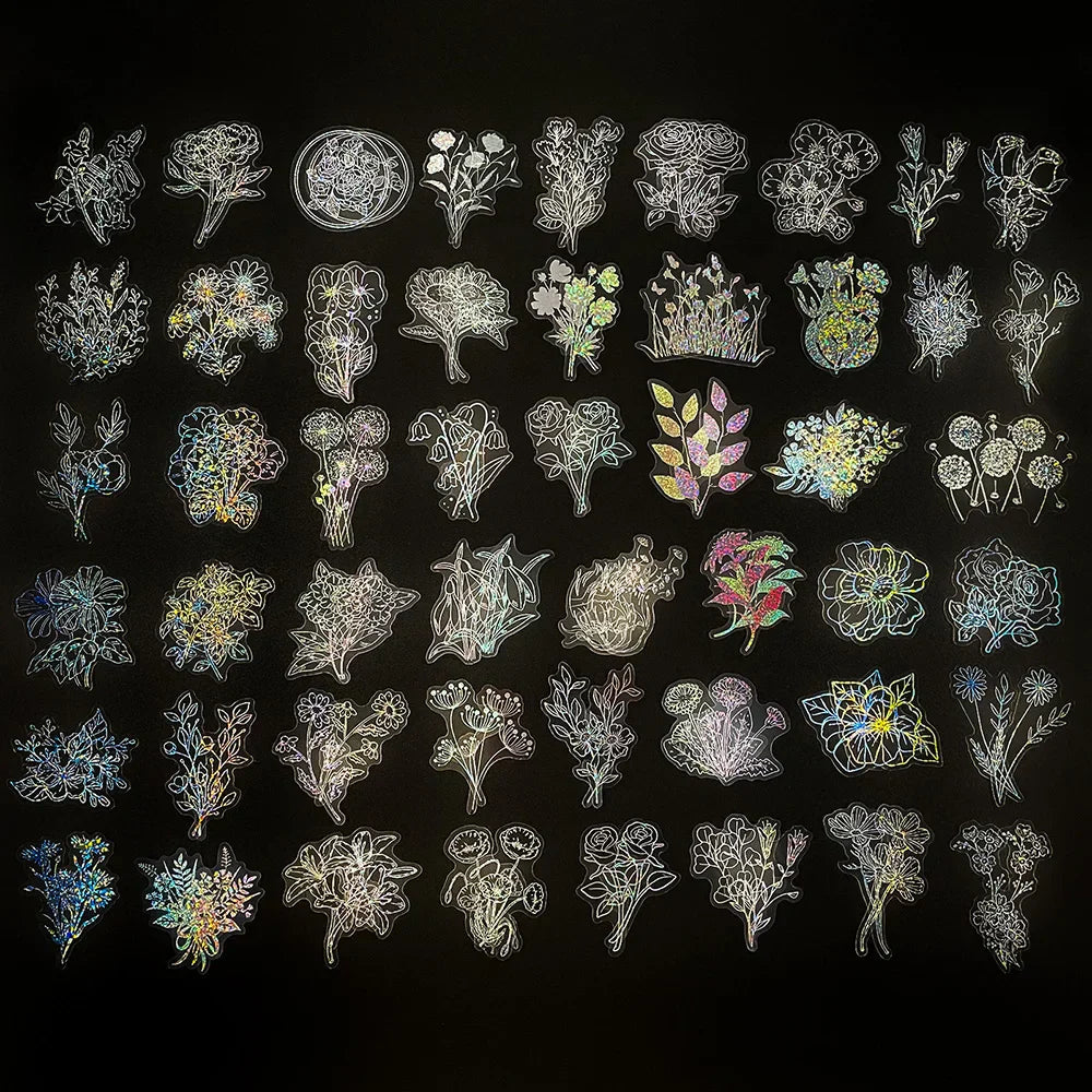 Holographic Flower Cartoon Stickers - 10/30/50/100pcs Kawaii Decal Scrapbooking Stationery (Online Order Only)