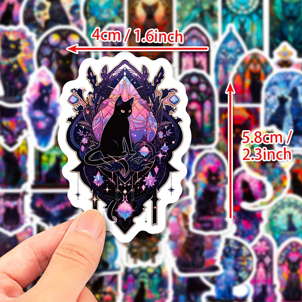 10/30/50pcs Gothic Dark Black Cat Moon Stickers Cool Aesthetic Goth Decals Toys Scrapbook Phone Luggage Car Decoration Sticker (ONLINE ORDER ONLY)
