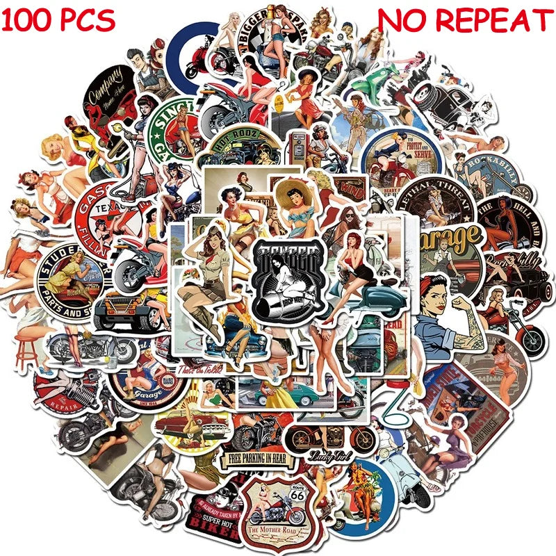 Aesthetic Retro Hot Girls Stickers for Motorcycle, Guitar, Phone, Laptop, Luggage, Skateboard - 10/50/100pcs Decals (ONLINE ORDER ONLY)