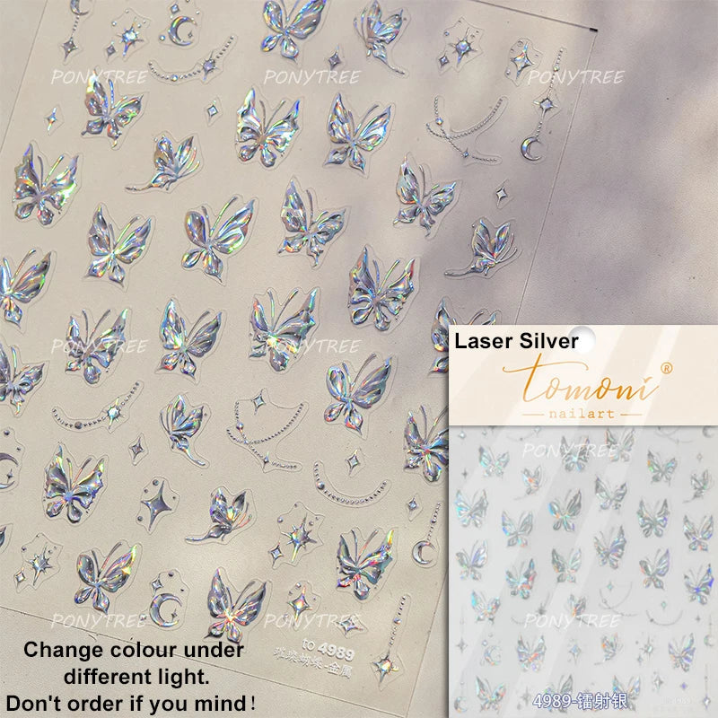 Butterfly Flower Hollow Out Lace Delicate Floral Print Shiny Cloth Block Insect Self Adhesive Nail Art Stickers Manicure Decals (Online Order Only)