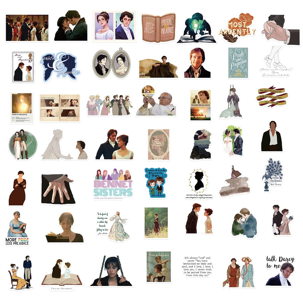 50PCS New INS Pride And Prejudice Stickers Cartoon Creative Toys iPad Desk Car Chair Decoration Waterproof Sticker Decals (ONLINE ORDER ONLY)
