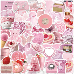 Cute Pink Kawaii Bear Stickers for Kids - 10/30/50pcs Aesthetic Decals for DIY, Phone, Laptop, Luggage, Car (Online Order Only)