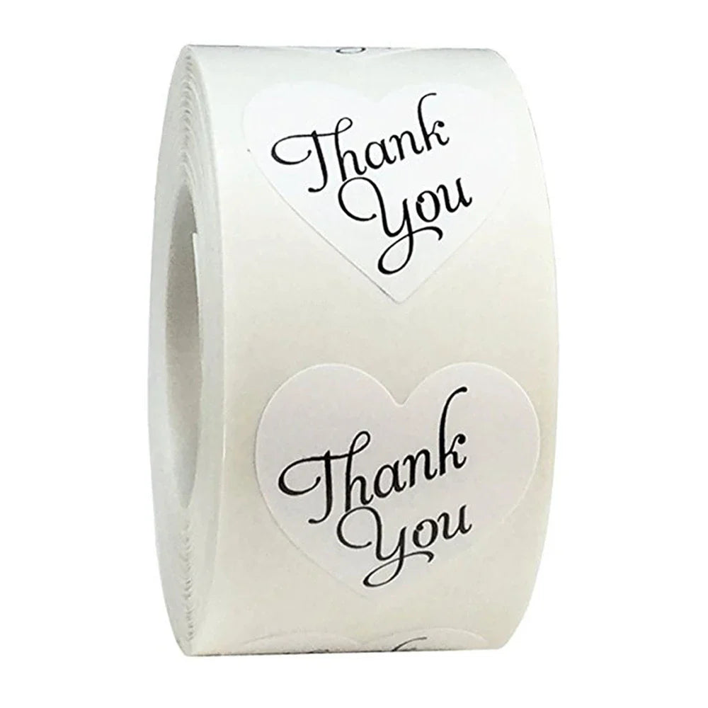 500pcs/roll Heart Stickers Thank You Stickers For Business Merci Packaging Stickers Rolling Love For Packaging Decoration (ONLINE ORDER ONLY)