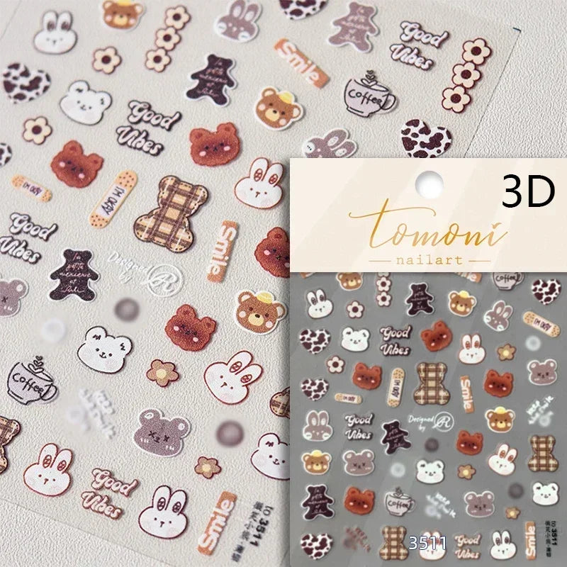 Cookies Chocolate Love Heart Flower Bowknot Rabbit Bunny Lace Bear Star Bouquet Rabbit Adhesive Nail Art Sticker Manicure Decal (ONLINE ORDER ONLY)