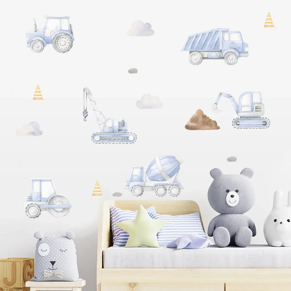 Cartoon Vehicle Watercolor Wall Decals Removable Stickers Boys Room Decor (Online Order Only)