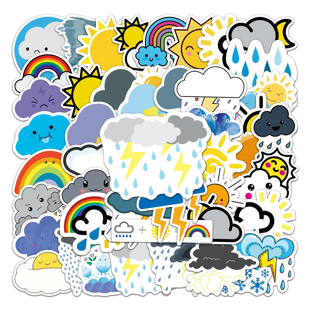 50Pcs Weather Cartoon Waterproof Vinyl Stickers for Skateboard Snowboard Decals (Online Order Only)