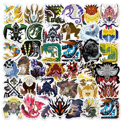 50pcs Monster Hunter Cartoon Stickers for Luggage, Water Cup, Laptop, Scooter, Refrigerator, Stationery (Online Order Only)
