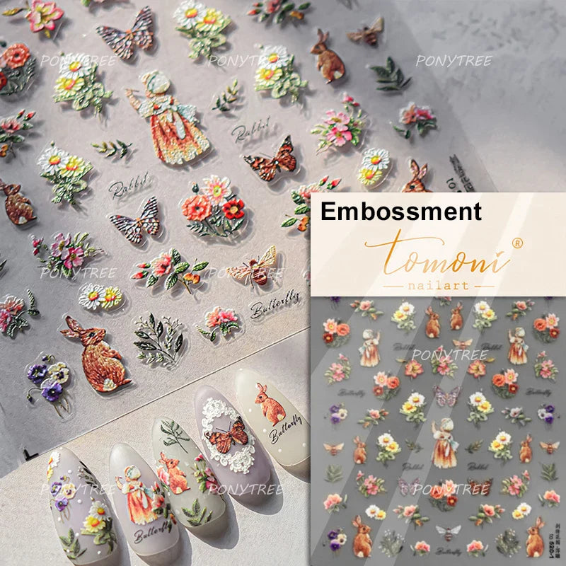 Squirrel Mushroom Apple Strawberry Cherry Pinecone Ginkgo Leaf Self Adhesive Nail Art Stickers Butterfly Flower Manicure Decals (ONLINE ORDER ONLY)