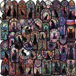50PCS Gothic Dark Black Cat Moon Stickers Cool Halloween Tarot Goth Decals Toy DIY Scrapbook Bottle Phone Luggage Car Sticker (Online Order Only)