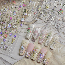European Garden Angel Wing White Rose Flower Bed Vase Lace Bowknot Statue Adhesive Nail Art Decoration Sticker Manicure Decals (ONLINE ORDER ONLY)