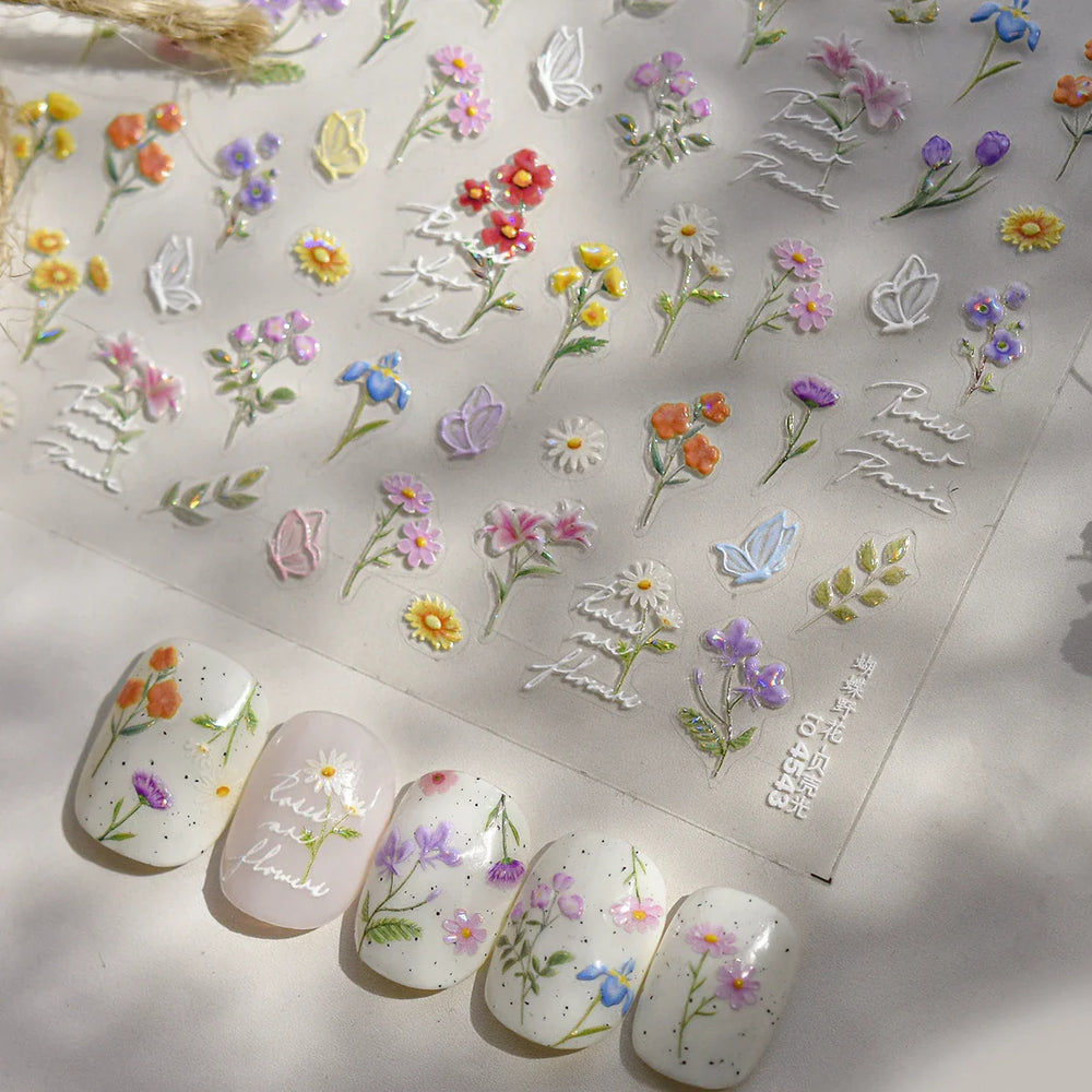 Dried Flower Butterfly Wildflowers Daisy Lily Moth Orchid Garden Self Adhesive Nail Art Stickers Chic Manicure Decals Wholesale (ONLINE ORDER ONLY)