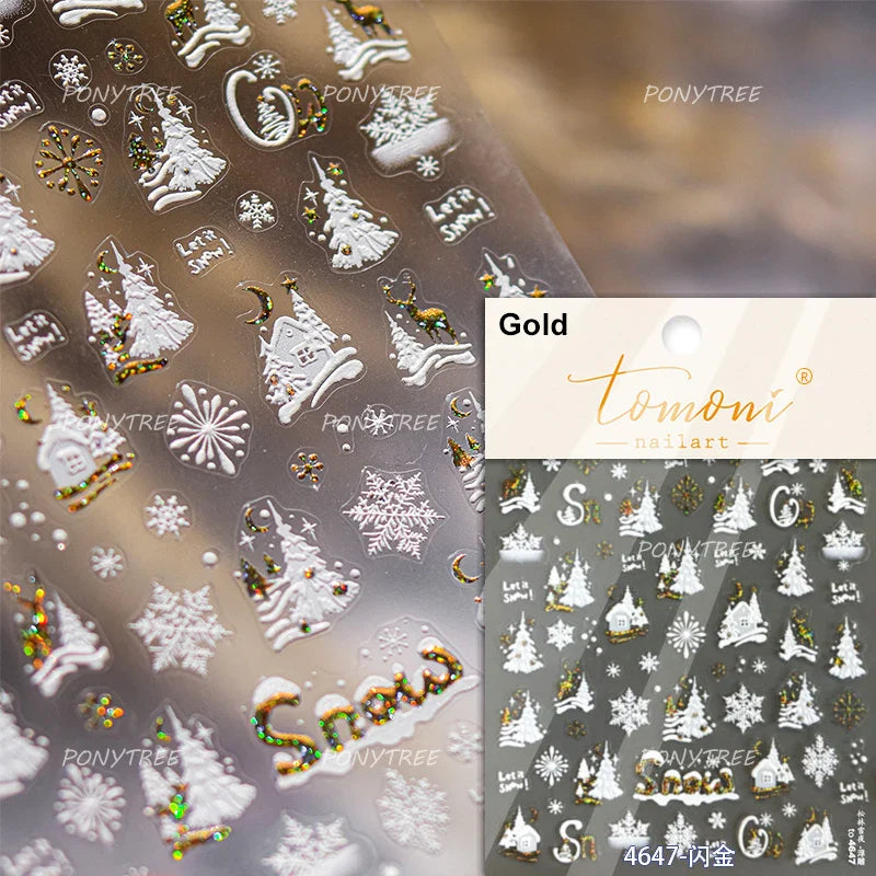 Shiny Pink Silver Hot Stamping Snow Adhesive Nail Art Sticker Snowflake Rhinestone Manicure Decal Nail Supplies for Professional (Online Order Only)