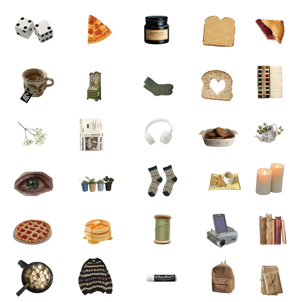 10/30/60PCS Cute Cartoon Stickers Vintage Biscuit Food Graffiti Decals DIY Skateboard Suitcase Phone Notebook Bike Sticker Toys (Online Order Only)