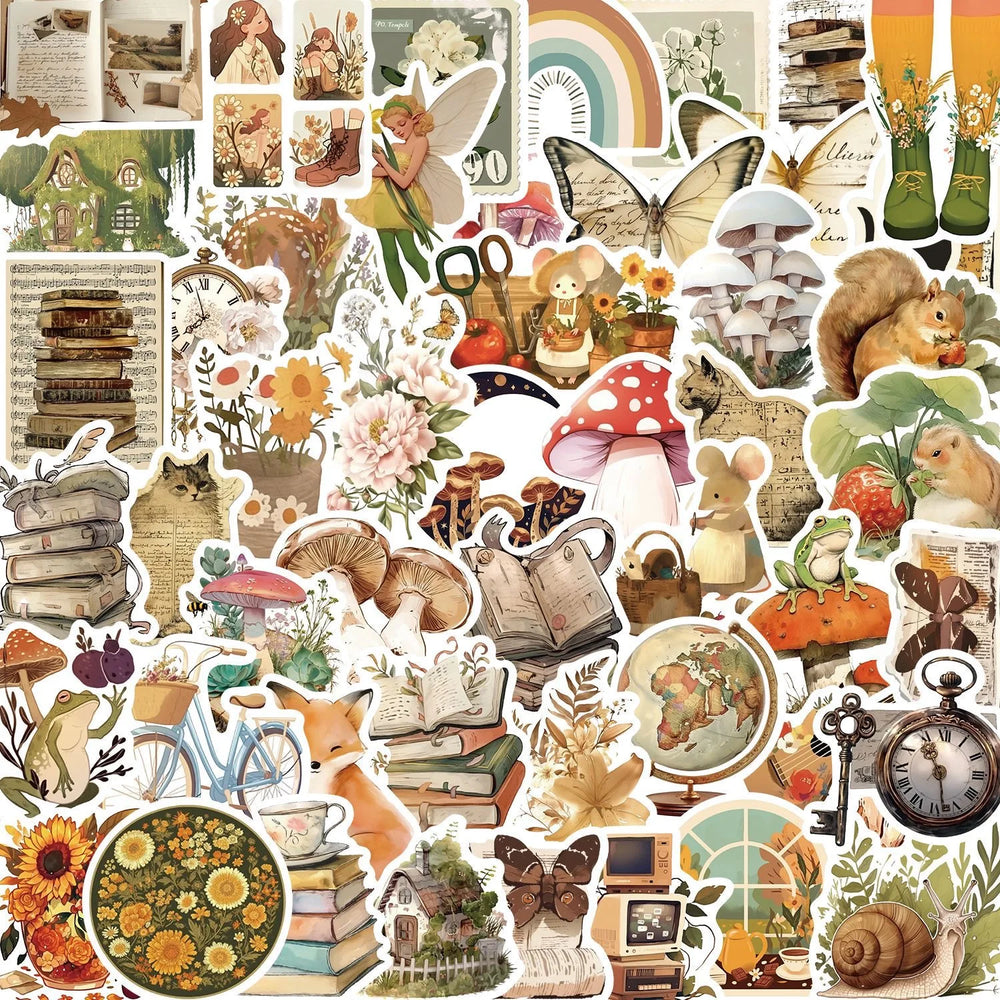 10/50pcs Vintage Cartoon Animals Plants Magic Forest Stickers Laptop Phone Guitar Luggage Waterproof Girls Vsco Decals Sticker (ONLINE ORDER ONLY)