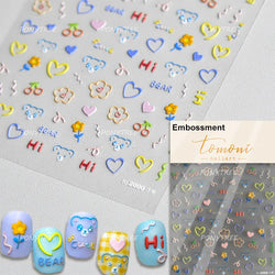 Cute Graffiti Cartoon Line Cherry Bear Cat Flower Bouquet Fish Boys Girls Strawberry Reliefs Nail Art Stickers Manicure Decals (ONLINE ORDER ONLY)