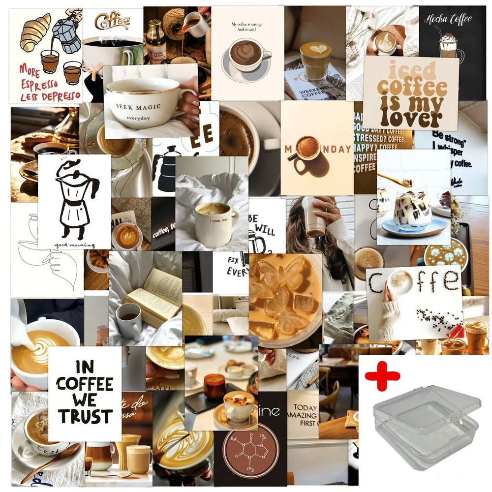 50pcs Coffee Graffiti Stickers for Helmet, Desktop, Wall Decoration with Storage Box (Online Order Only)