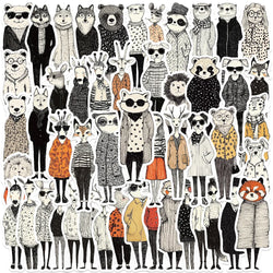 50pcs Funny Retro Fashion Cartoon Animals Graffiti Stickers For Luggage Laptop Guitar Phone Diary Waterproof Vinyl Decals (Online Order Only)